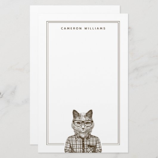 Hipster-Katze | addieren Ihren Namen Briefpapier (Vorne/Hinten)