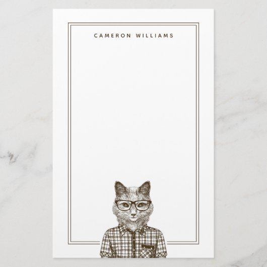 Hipster-Katze | addieren Ihren Namen Briefpapier (Vorderseite)
