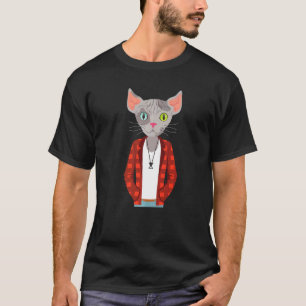 Hipster-Katze mit Jacke trägt verrückte Geek-Katze T-Shirt