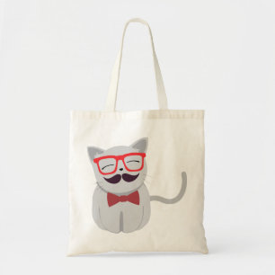 Hipster Katze mit Schnurrbart und Schlips Tragetasche