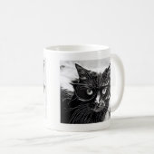 Hipster-Katze! Schwarze Katze mit übergroßen Kaffeetasse (VorderseiteRechts)