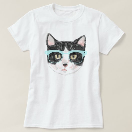 Hipster-Katze (Schwarzweiss) T-Shirt (Design vorne)