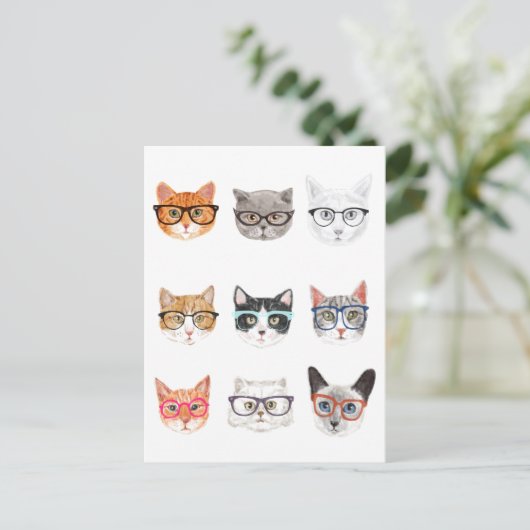 Hipster-Katzen Postkarte (Stehend Vorderseite)