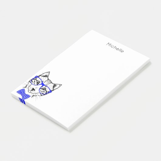 Hipster Katzenblau Ihren Namen hinzufügen Post-it Klebezettel (angewinkelt)