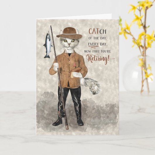 Hipster Katzenfischerei Themed Funny Ruhestand Karte (Gelbe Blume)