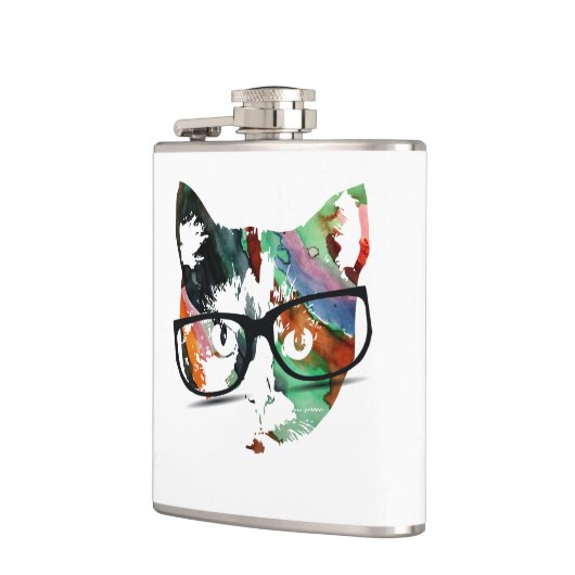 Hipster Kitty mit Brille Flachmann (Links)