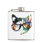 Hipster Kitty mit Brille Flachmann (Vorderseite)