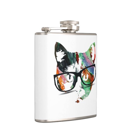 Hipster Kitty mit Brille Flachmann (Rechts)