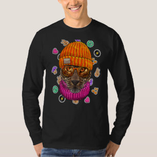 Hipster Leopard Geek Nerd Glasses Animal Liebe Pea T-Shirt