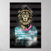 Hipster Lion on Stripe Poster (Vorne)