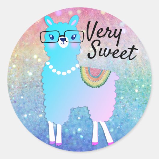 Hipster Llama Rainbow Glitzer Ombre Runder Aufkleber (Vorderseite)