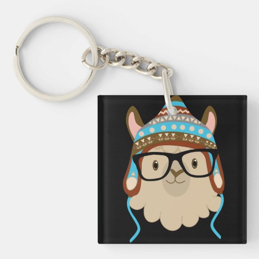 Hipster Llama Schlüsselanhänger (Vorderseite)
