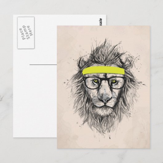 Hipster Löwe (heller Hintergrund) Postkarte (Vorne/Hinten)