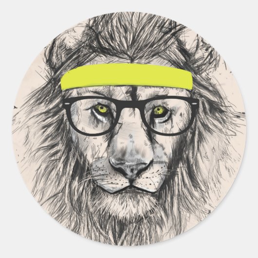 Hipster Löwe (heller Hintergrund) Runder Aufkleber (Vorderseite)