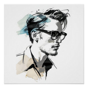 Hipster-Mann zeichnend Poster