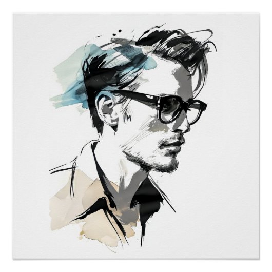 Hipster-Mann zeichnend Poster (Vorderseite)
