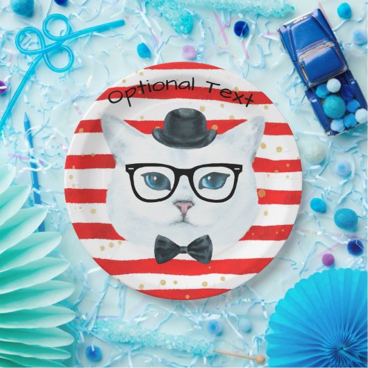 Hipster mit rotem und weißem Streifen Cat Paper-Te Pappteller (Party)