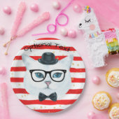 Hipster mit rotem und weißem Streifen Cat Paper-Te Pappteller (Party)