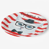Hipster mit rotem und weißem Streifen Cat Paper-Te Pappteller (Schrägansicht)
