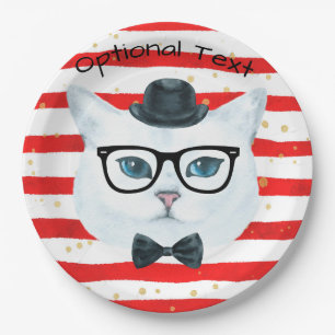Hipster mit rotem und weißem Streifen Cat Paper-Te Pappteller