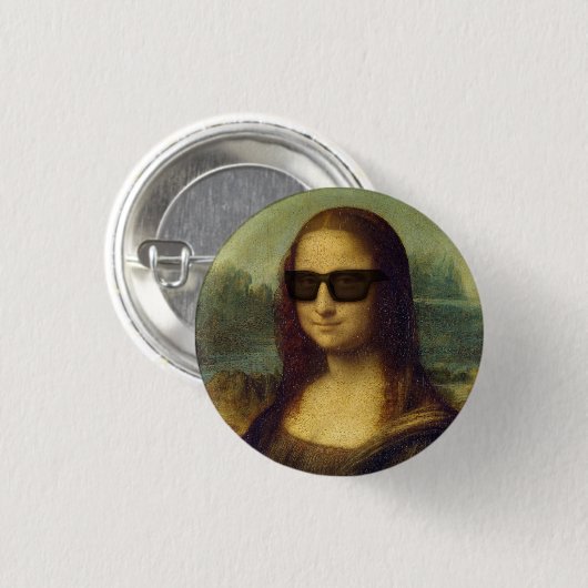 Hipster Mona Lisa im Hipster schattiert Da Vinci Button (Vorne & Hinten)