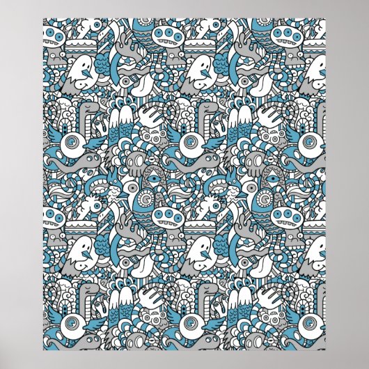 Hipster Monster Doodle Collage Poster (Vorne)