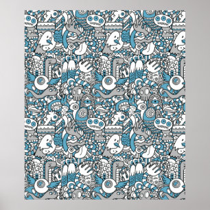 Hipster-Monster-Gekritzel-Collagen-Plakat Poster