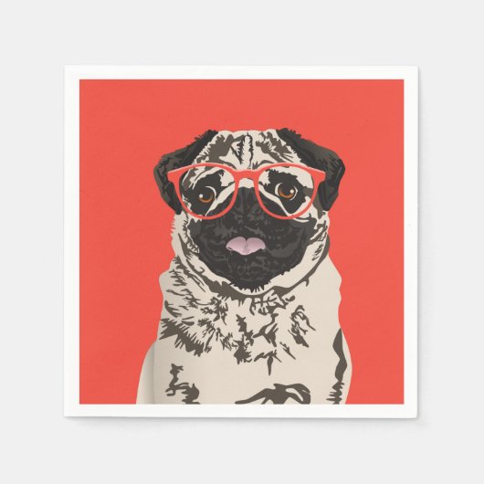 Hipster Mops Birthday Paper Napkin Serviette (Vorderseite)