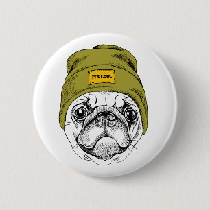 Hipster-Mops ist es cool Button