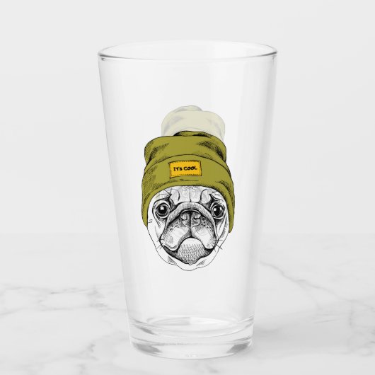 Hipster-Mops | ist es cool Glas (Vorderseite)
