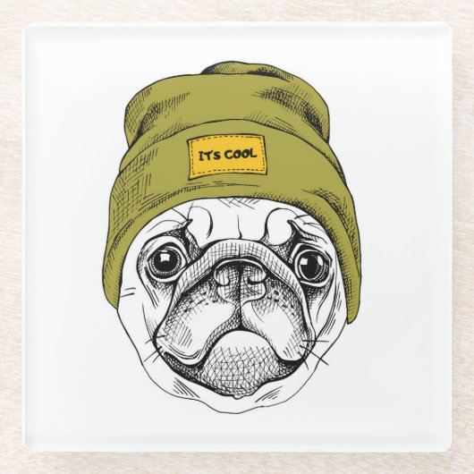 Hipster-Mops | ist es cool Glasuntersetzer (Vorderseite)