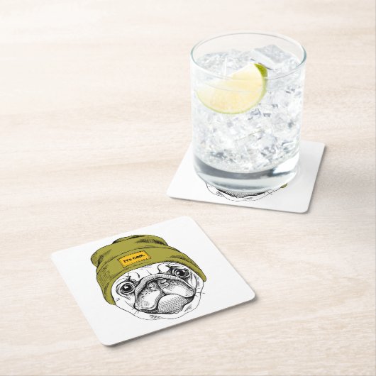 Hipster-Mops | ist es cool Rechteckiger Pappuntersetzer (Vor Ort)