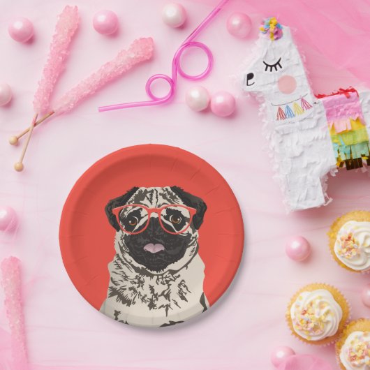 Hipster-Mops-Papierplatte Pappteller (Party)