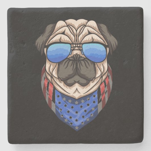 Hipster Mops Sunglasses USA Bandana Steinuntersetzer (Vorderseite)
