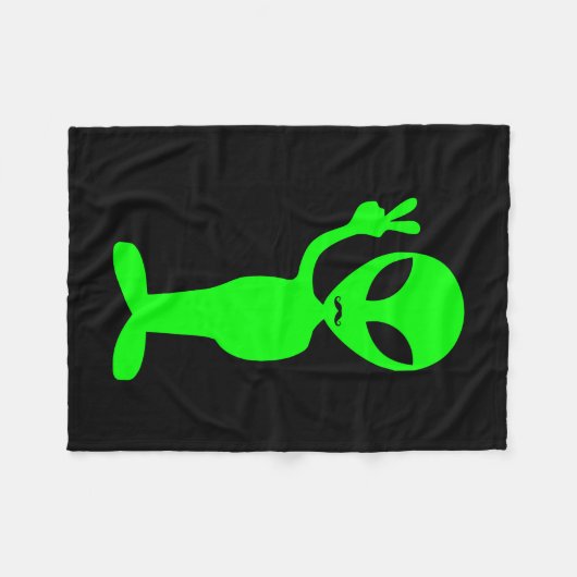 Hipster Mustache Green Alien Fleecedecke (Vorderseite (Horizontal))