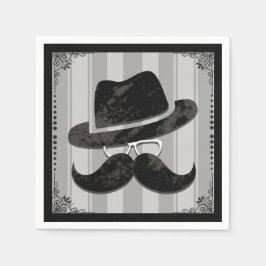 Hipster Mustache Hat Glasses Birthday Party Serviette