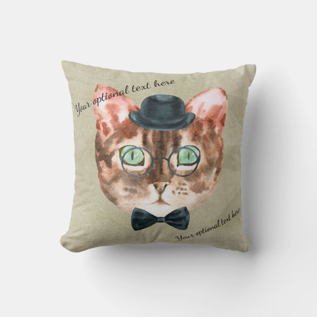 Hipster Nerdy Cat Head Accent Pillow Kissen (Vorderseite)