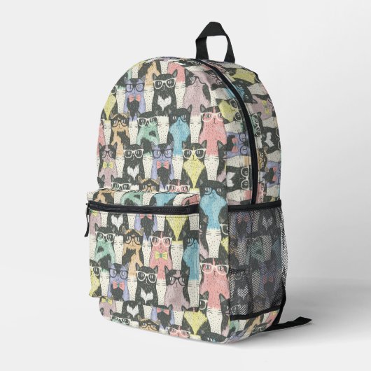 Hipster Niedliche Katzen Muster Bedruckter Rucksack (Rückseitige Ecke Rechts)