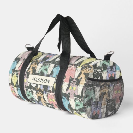 Hipster Niedliche Katzen Muster Duffle Bag (Rechte Ecke)