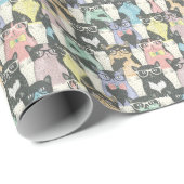 Hipster Niedliche Katzen Muster Geschenkpapier (Rolleneckpunkt)