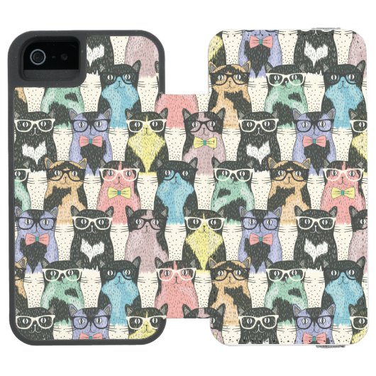 Hipster-niedliches Katzen-Muster Incipio iPhone Geldbeutel-Hülle (Folio Geöffnet)