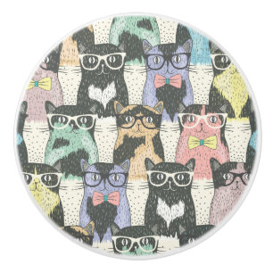Hipster-niedliches Katzen-Muster Keramikknauf