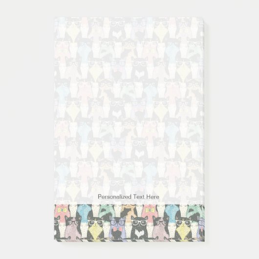 Hipster Niedliches Katzen Muster Post-it Klebezettel (Vorderseite)
