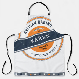 Hipster Orange Navy Artisan Baking w Hebrew Schürze