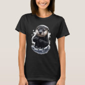 Hipster Otter Fluss Lieben im Schnee gleiten T-Shirt (Vorderseite)