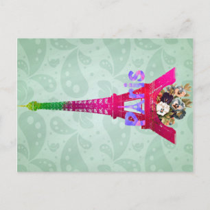 Hipster Paisley Neon Französisch Paris Eiffel Towe Postkarte