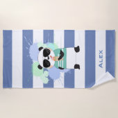Hipster Panda auf Rugby Streifen mit Namen Strandtuch (Vorderseite)