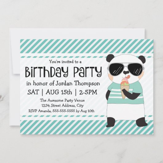 Hipster Panda Kindergeburtstag Party Einladung (Vorderseite)