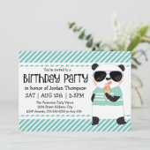 Hipster Panda Kindergeburtstag Party Einladung (Stehend Vorderseite)