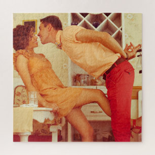 Hipster Pärchen: trendiges Vintages Café. Puzzle